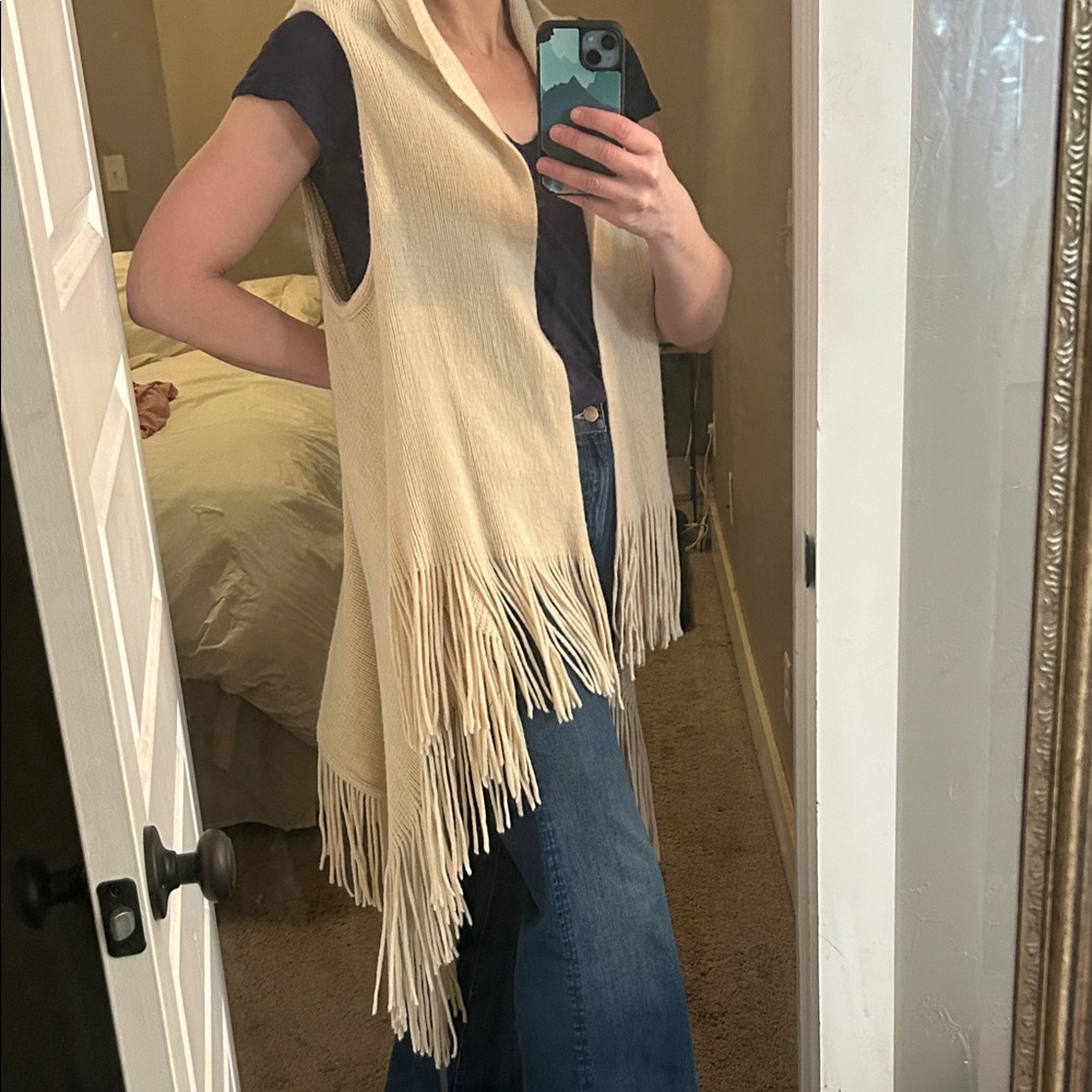 Hinge (Nordstrom) Cream Fringe Cardigan Vest